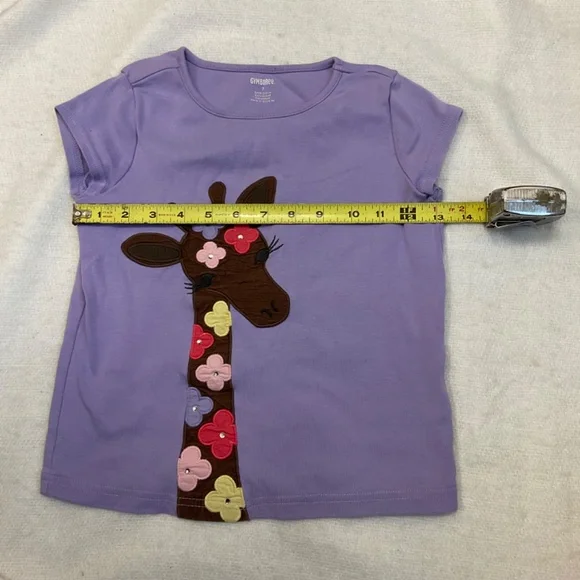 Gymboree Girl's Shirt Purple Giraffe Sequin Lilac Sz 7 - READ - Picture 3 of 8